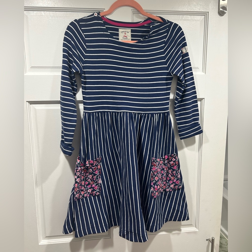 EUC Girls striped dress with pockets 11-12